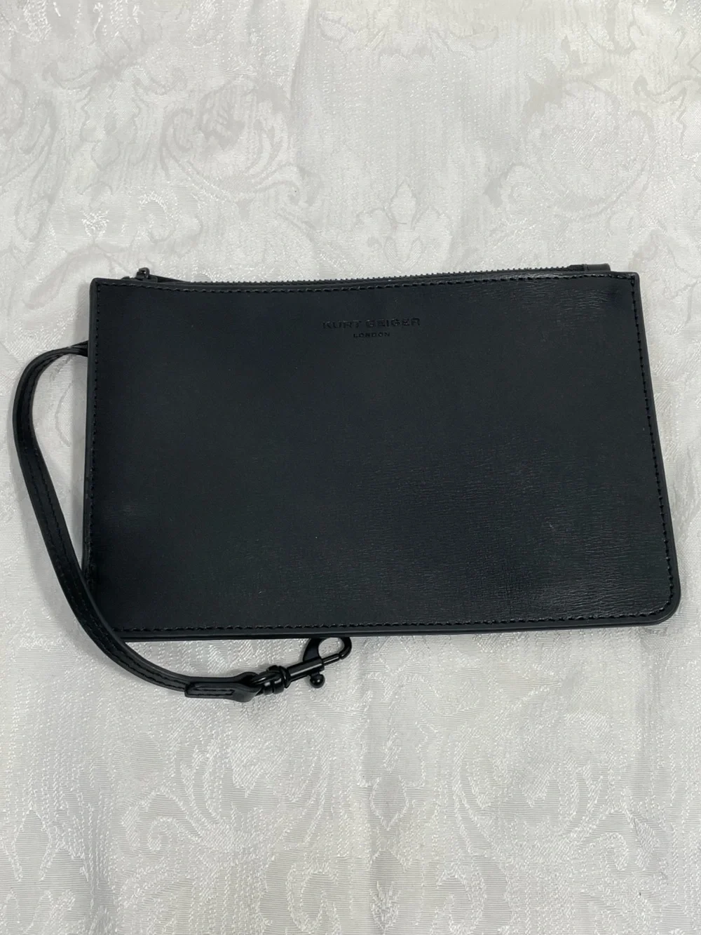 Kurt Geiger Black Leather Logo Wristlet